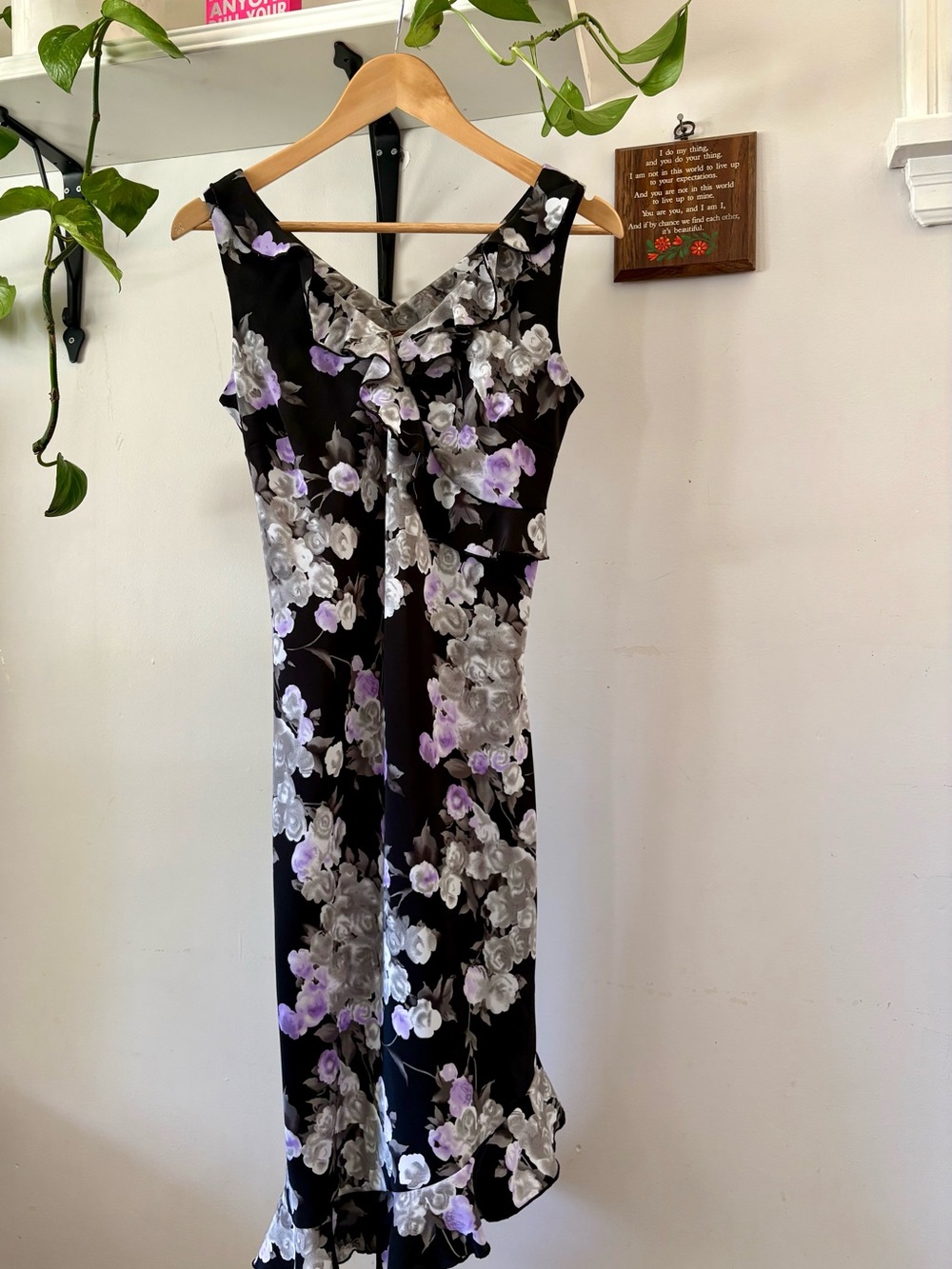 Jessica Black Maxi Dress with Purple & Gray Floral Print